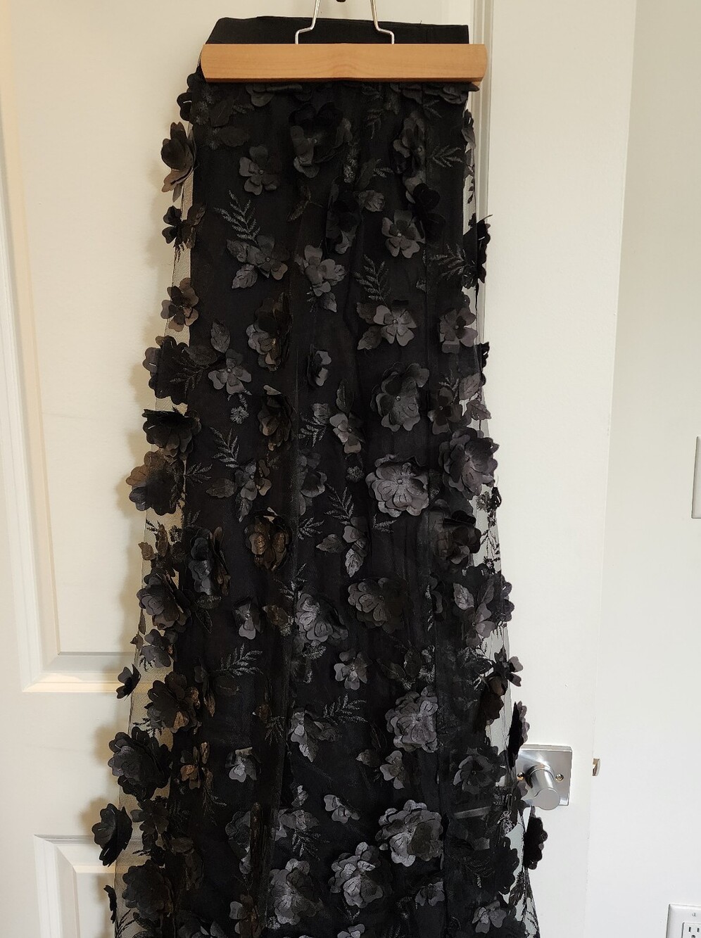 Black 3D Floral Appliqué Tulle Overlay